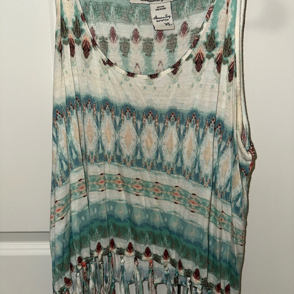American Rag Blue and White Tank Top with Tie-Dye Pattern